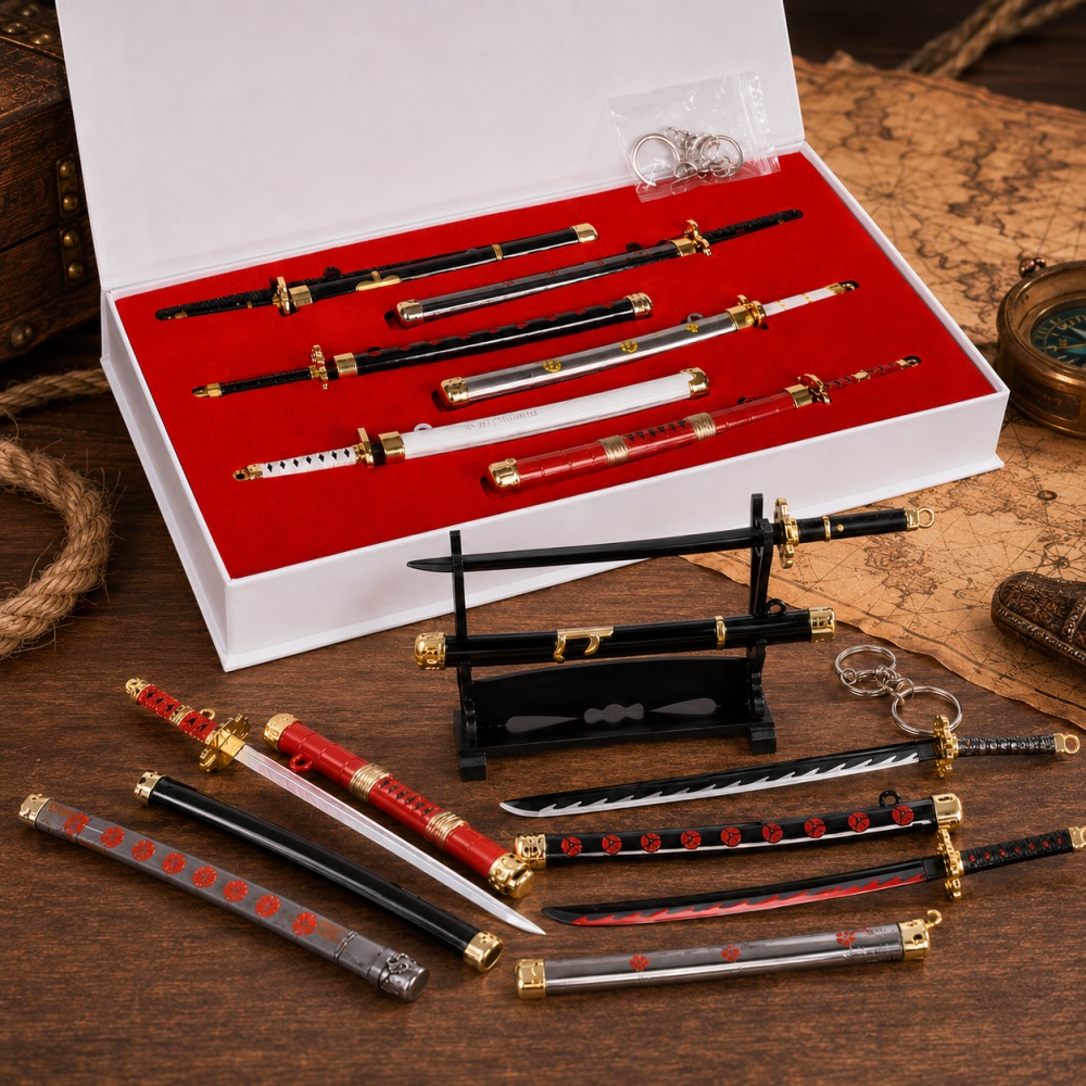 Cosplay Prop Katana - อะนิเมะวันพีซ โซโร่ ดาบพวงกุญแจ ชุดกล่องของเล่น คาตานะ จี้ห้อยคอ