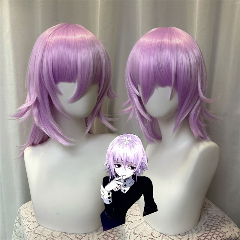Cosplay Material For Prop - อะนิเมะโซลอีทเตอร์ โครนาคอสเพลย์วิกผมสีม่วงอ่อนผมสั้นวิกผมสังเคราะห์ทนความร้อนฮาโลวีนเล่นบทบาทผู้หญิงคาร์นิวัลพร็อพ