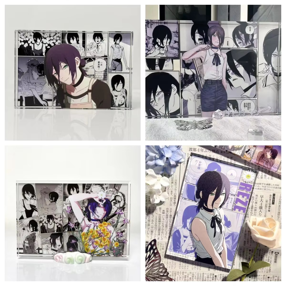 Cosplay Props - อะคริลิคฟิกเกอร์อนิเมะ เดนจิ และ เรเซ โมเดลการ์ดตั้งโต๊ะ ของตกแต่ง